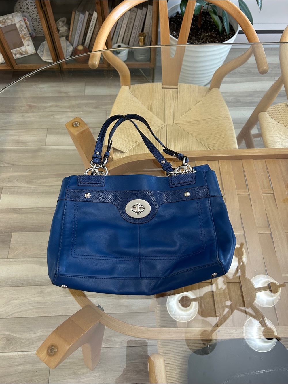 Vintage Coach Blue Genuine Leather Tote Handbag